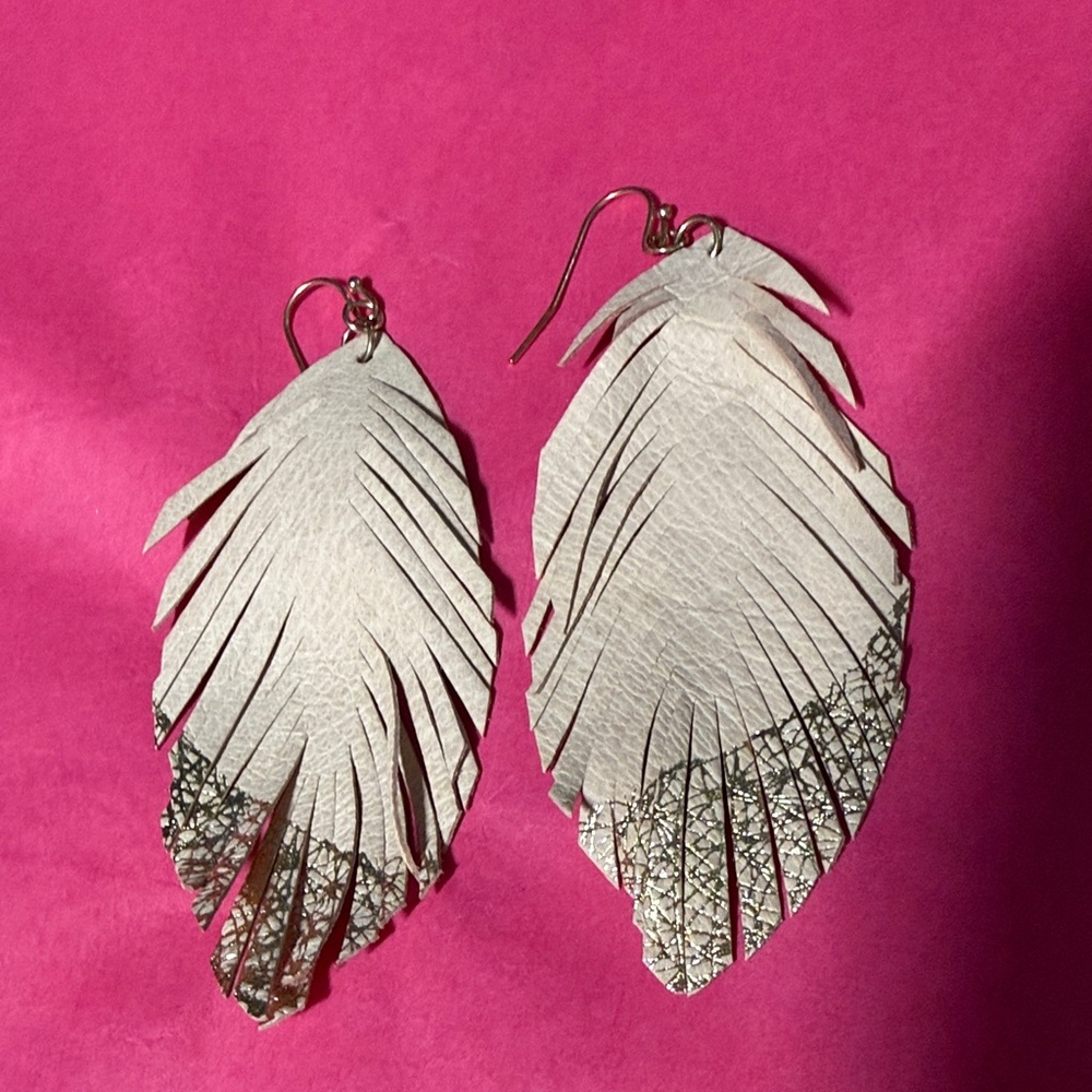 Elegant Tan Feather Earrings